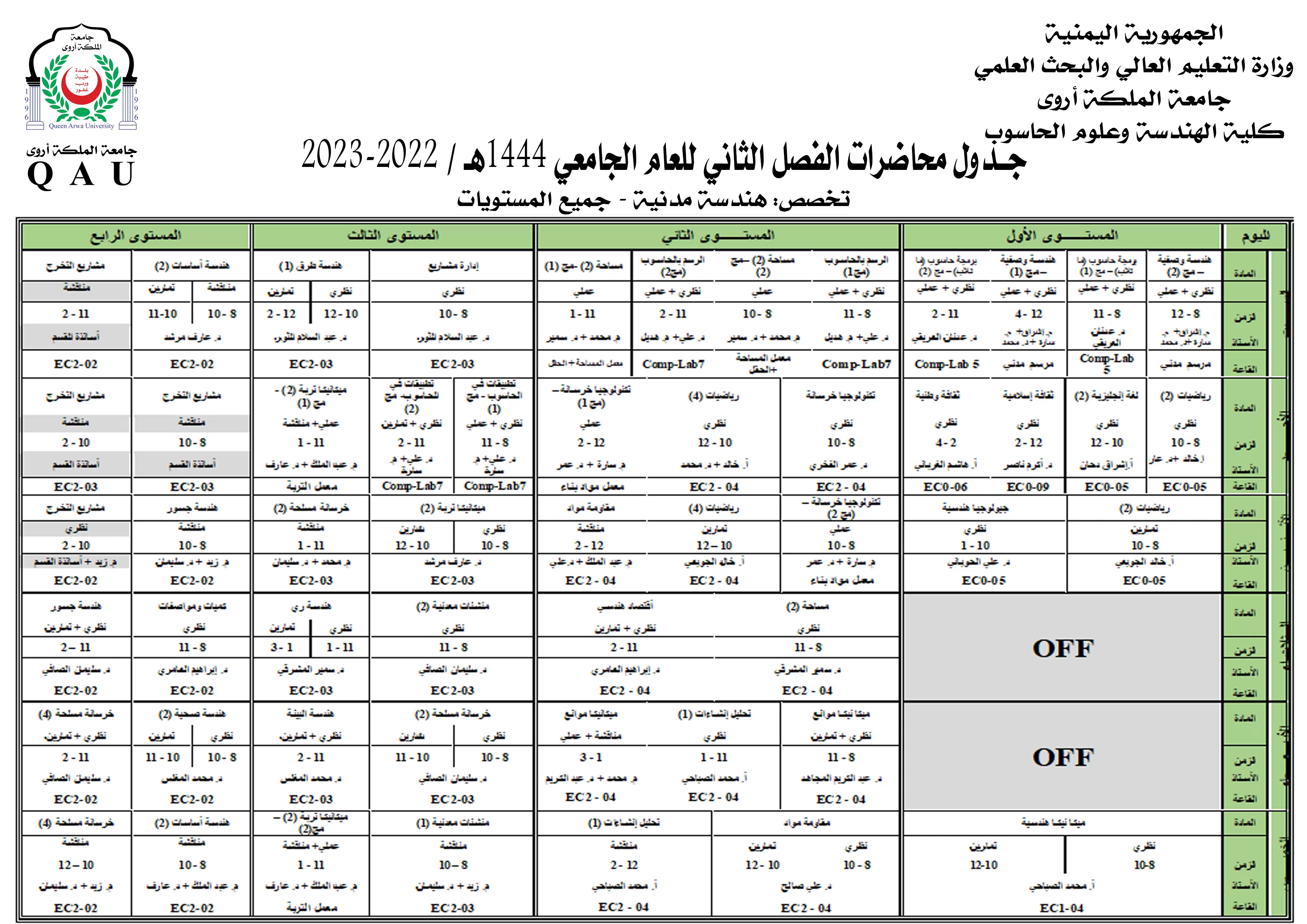 Lecture schedules